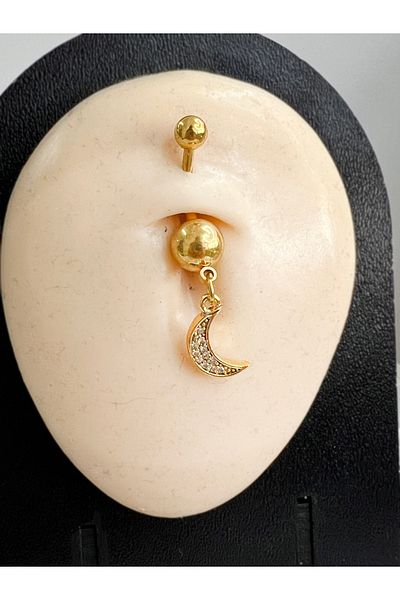 Karınca Piercing Crescent Moon Gold Color Belly Piercing Surgical Steel Gold Piercing