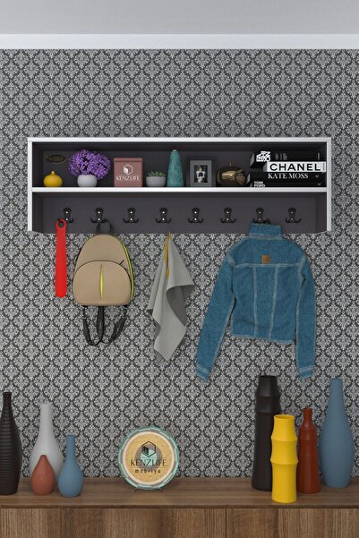 Kenzlife Elbise Askılığı Askılık Zeytuni Gri 35*100*20 Siyah 8 Adet Askı Portmanto Raflı