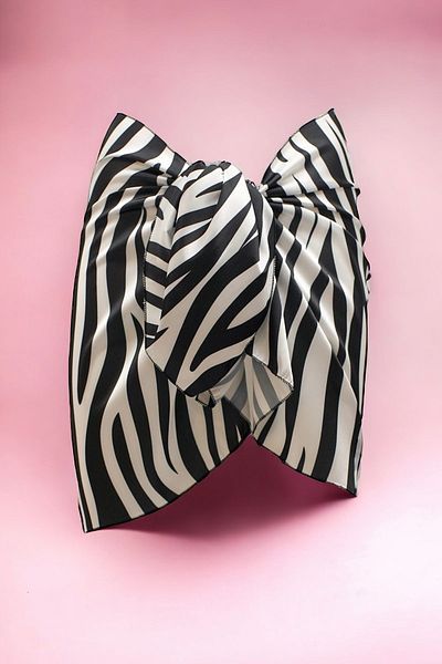 pistore Black Zebra Patterned Short Pareo Satin Women's Beach Dress New Season