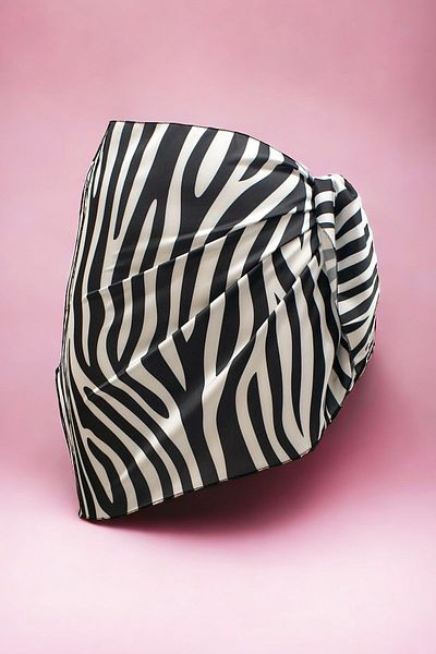 pistore Black Zebra Patterned Short Pareo Satin Women's Beach Dress New Season