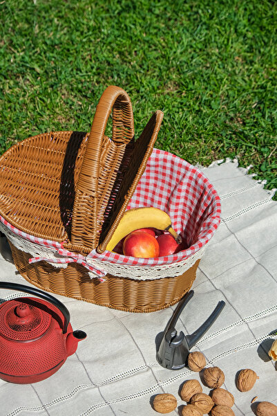 SepetçiBaba Adel - Piknik Sepeti  Oval Plastik Hasır Görünümlü Kahverengi - 5...