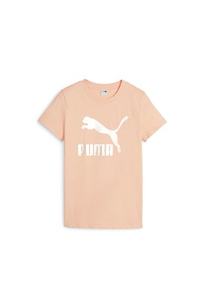 Puma Γυναικείο Casual T-Shirt - Classics Shiny Logo, Κρεμ 62559745