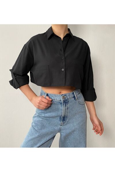 minaaise Μαύρο κοντό πουκάμισο τσέπης 25205