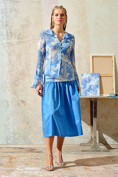 UPGRADE Blue Floral Patterned Flounce Blouse