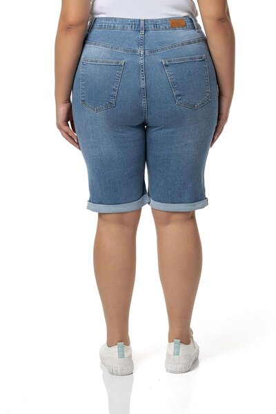 DISENTIS MODEST Light Blue Denim Shorts - Plus Size, Folded Leg and Five Pockets