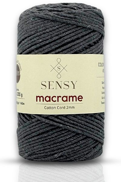 SENSY Dark Gray Macrame String - 2mm Cotton Chain Bag, Supla String Cotton String
