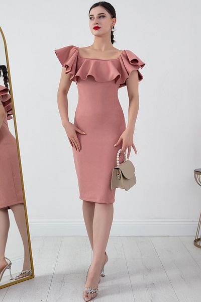 PULLIMM Rochie Midi din piele intoarsa cu guler Madonna - 3938