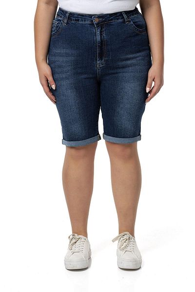 DISENTIS MODEST Five Pockets Folded Leg - Large Size Denim Navy Blue Shorts