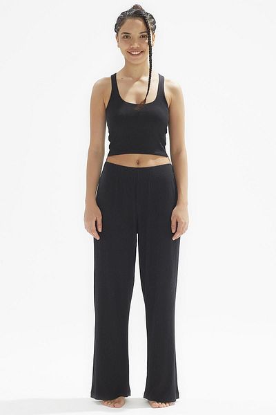 Comm-Ci Marigold Black Ribbed Organic Cotton Elastic Waist Comfortable Cut Trousers