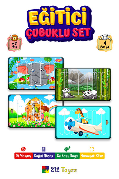 212toyzz Eğitici Öğretici Geliştirici Çok Renkli 10 Parça Ahşap Çubuklu Yap B...