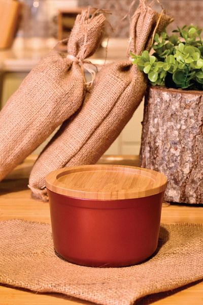 Bambum Red Slalom - Granite Storage Box with Bamboo Lid 12cm