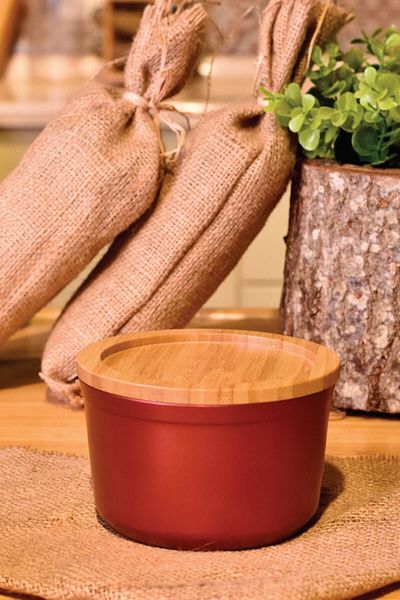 Bambum Red Slalom Granite Storage Box with Bamboo Lid 14cm