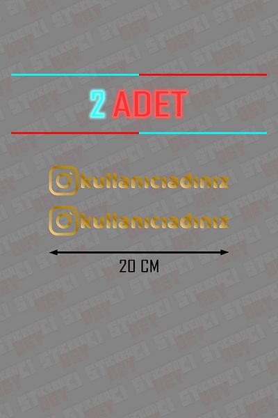 STİCKERCI BEY Aur 20 cm Logo Instagram Nume de utilizator Autocolant din sticlă Fluture - Pachet de 2 tăiate cu folie