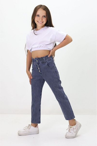 GZT TEKSTİL Cotton Striped Lycra Jeans for Girls Confident in Style (6-15 years)