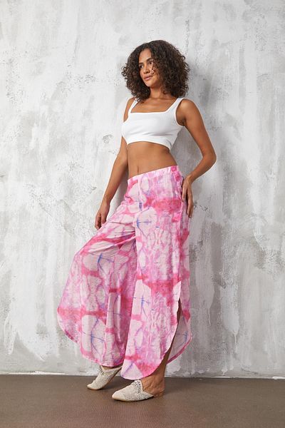 minaaise Pink Mango Fabric Patterned Beach Pareo Trousers 27165