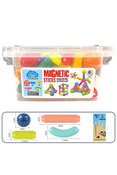 raintoys Manyetik Çubuklar Eğitici Yap Boz Oyun Seti 25 Parça Mıknatıslı Eğlenceli Çubuklar