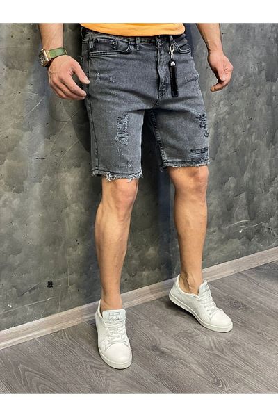 Oliggopol Ανδρικό τζιν σορτς Κάπρι με στρας γκρι Lycra Slim Fit