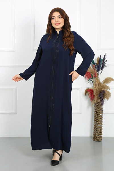 YASEŞA BUTİK ANNE KADIN GENÇ BÜYÜK BEDEN ASİYE LACİVERT MEDİNE İPEĞİ FERMUARL...