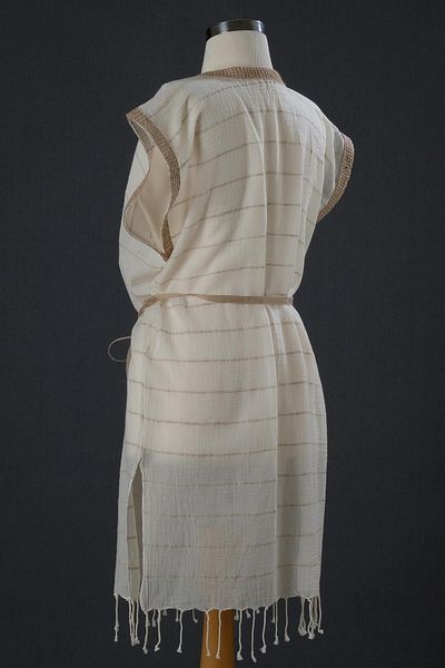 Dosimira Straw Collar Striped Kimono