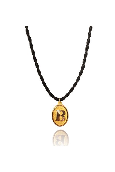 Enderun Kuyumculuk 14 Ayar B Harf Siyah İpli Kolye