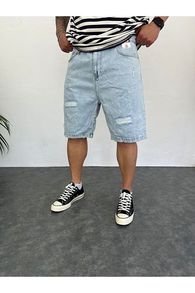 Oliggopol Ανδρικό τζιν σορτς με σκισίματα τζιν Capri Premium Baggy Fit