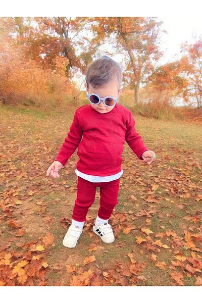 BAHNUR Red Baby Ribbed Riba - Lower and Upper Clothing Set