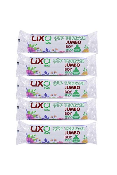 LİXOBAG Black Jumbo Size Garbage Bag - 80X110 Cm, 10 Rolls, 5 Pack, 90 Lt