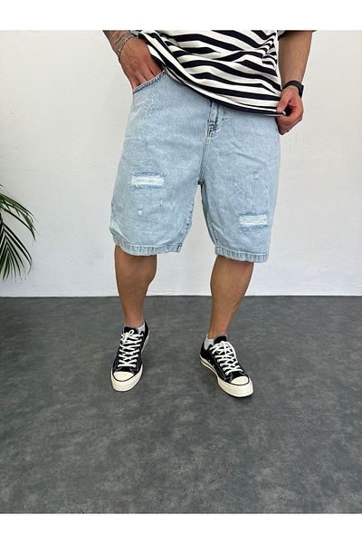 Oliggopol Ανδρικό τζιν σορτς με σκισίματα τζιν Capri Premium Baggy Fit