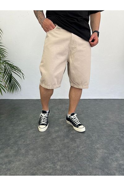Oliggopol Ανδρικό τζιν σορτς κρέμα Premium Baggy Fit Capri υψηλής ποιότητας τζιν