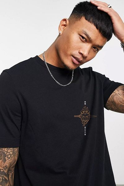 MOONBULL Černé tričko vpředu a vzadu s potiskem 100% originální bavlněné oversize tričko