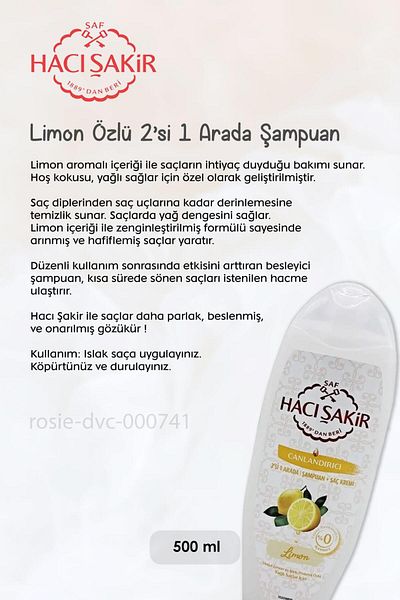 Hacı Şakir BUY 4 PAY 3 Hacı Şakir Lemon - 2 in 1 Shampoo, Revitalizing 500 ml ROSIE