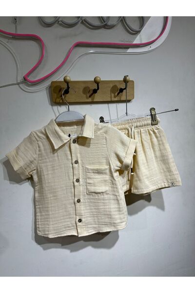 Pink Hippo Kids Boy's Muslin Fabric Shirt and Shorts Top and Bottom Set