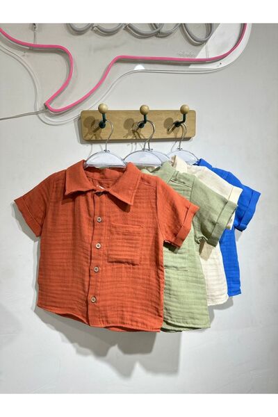 Pink Hippo Kids Boy's Muslin Fabric Shirt and Shorts Top and Bottom Set