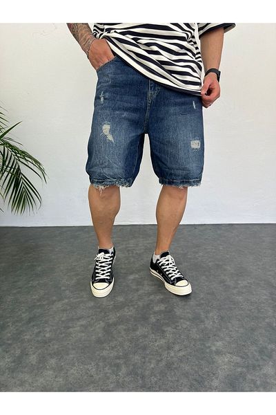 Oliggopol Ανδρικό τζιν σορτς τζιν με σκισίματα Capri Premium Baggy Fit