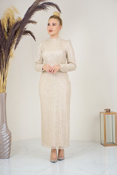 Surikka Ankle Length Tulle Bead Embroidered Asel Evening Dress
