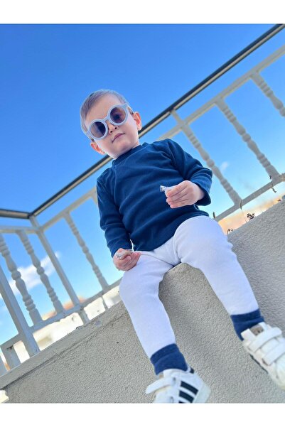 BAHNUR LACİVERT BLUZ BEYAZ TAYT BEBEK FİTİLLİ RİBANA TAKIM ALT ÜST GİYİM