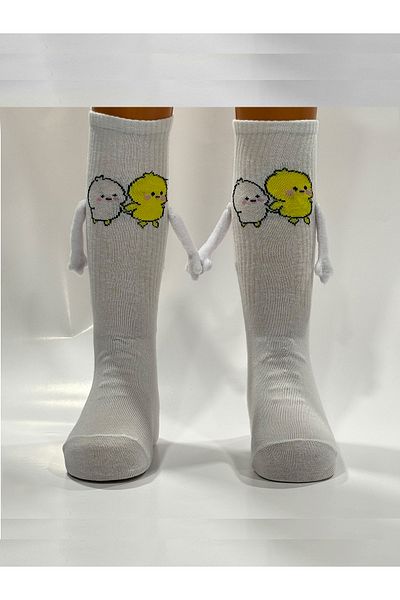 Pink Bunny gift for your baby Chick Patterned Magnetic Combed Cotton Socks for Boys and Girls - 1 Pair