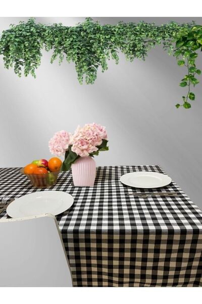 Enoteks مفرش طاولة من القماش القطني بنمط مربع كبير أسود مقاس 160 × 170 سم، قم...