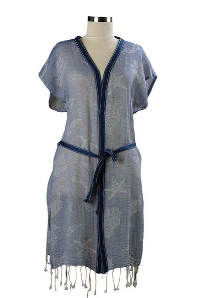 Dosimira Cotton Kimono - Blue Pattern and Belt Detail