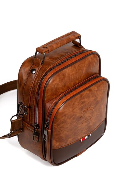 Newish Polo Men's Tan Vegan Leather Cross Shoulder and Hand Bag (SUITABLE FOR DAILY, TRAVEL, SPECIAL DAYS)