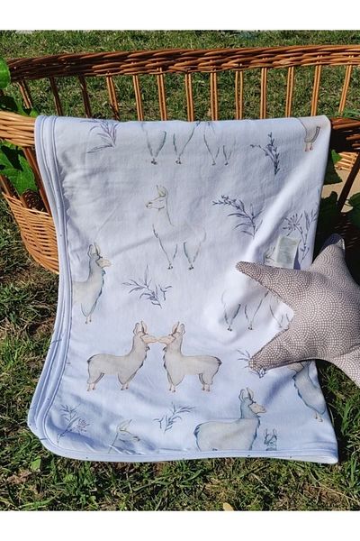 PAMUK HANIM 100% Cotton Double Layer Combed Girl-Boy Newborn/Baby Swaddle Blanket 75x90cm Ecru/ Llama