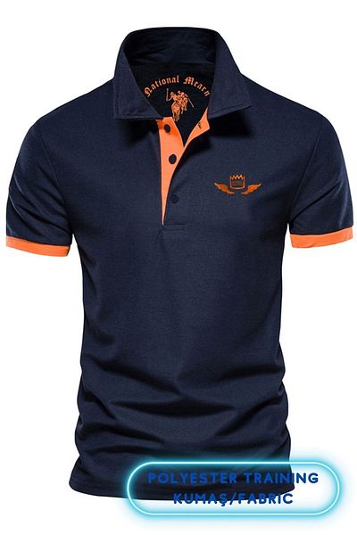 DE PLEIN Poseidon Navy Blue Ανδρικό μπλουζάκι Polo Collar - Εκπαίδευση Πολυεστέρα