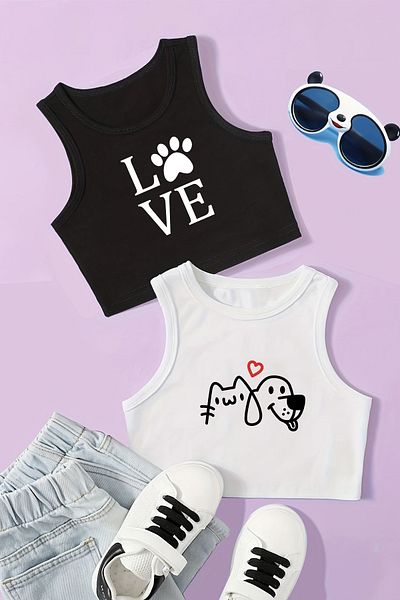 MYADA Ежедневно късо бюстие с щампа на котенце Girl LOVE