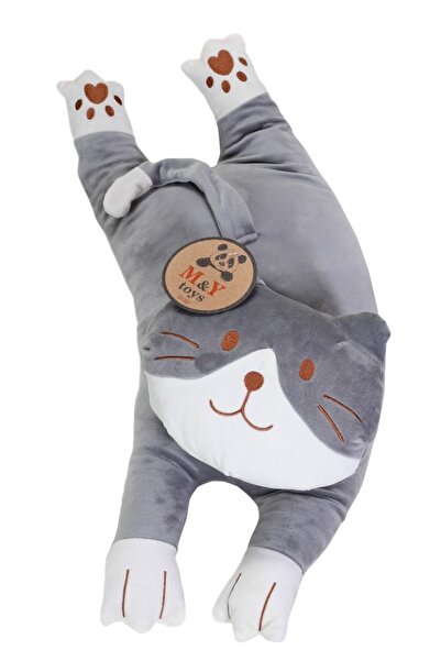 MY toys Uyku Arkadaşım Yumuşak Yatan Peluş Kedi Yastık 70 Cm. (GRİ)