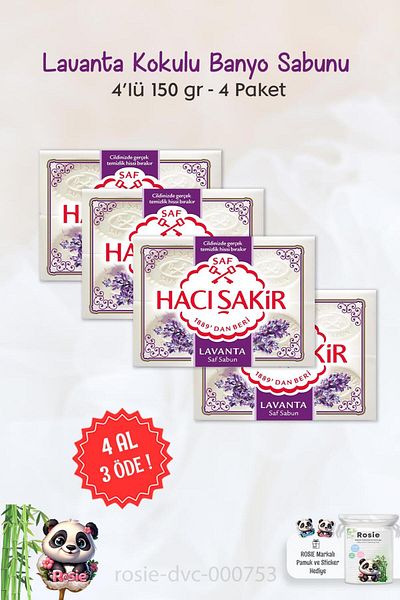 Hacı Şakir Hacı Şakir Lavender Scented Bath Soap - BUY 4 GET 3 PAY, 4 x 150 gr and ROSIE
