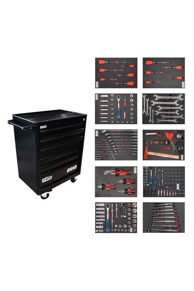 BRIO Hareketli Tekerlekli Takım Dolabı Takım Arabası 6 Çekmeceli Kilitli Xl 2...