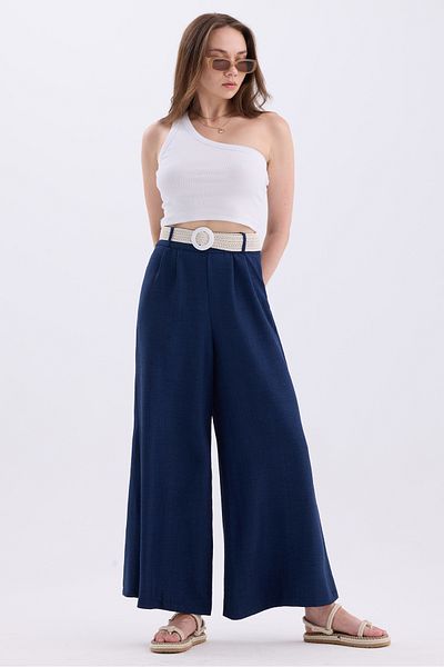 MD trend Linen Blended Loose Summer Trousers - Women's, Belt and Elastic Waist