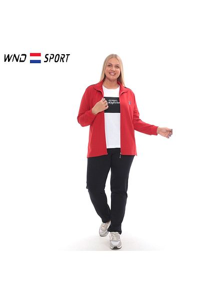 WND SPORT Stand Collar Printed Button Detailed Classic Leg Comfortable Form 3-Piece Wnd Women's Plus Size Tracksuit Set
