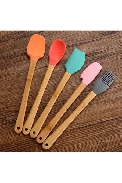 UZUN STORE Mini Bamboo Spatula Set of 5 - Colorful