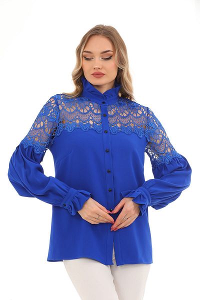 Loom Boutique Cămașă din crepon cu garnitură din dantelă de mărime mare G0005